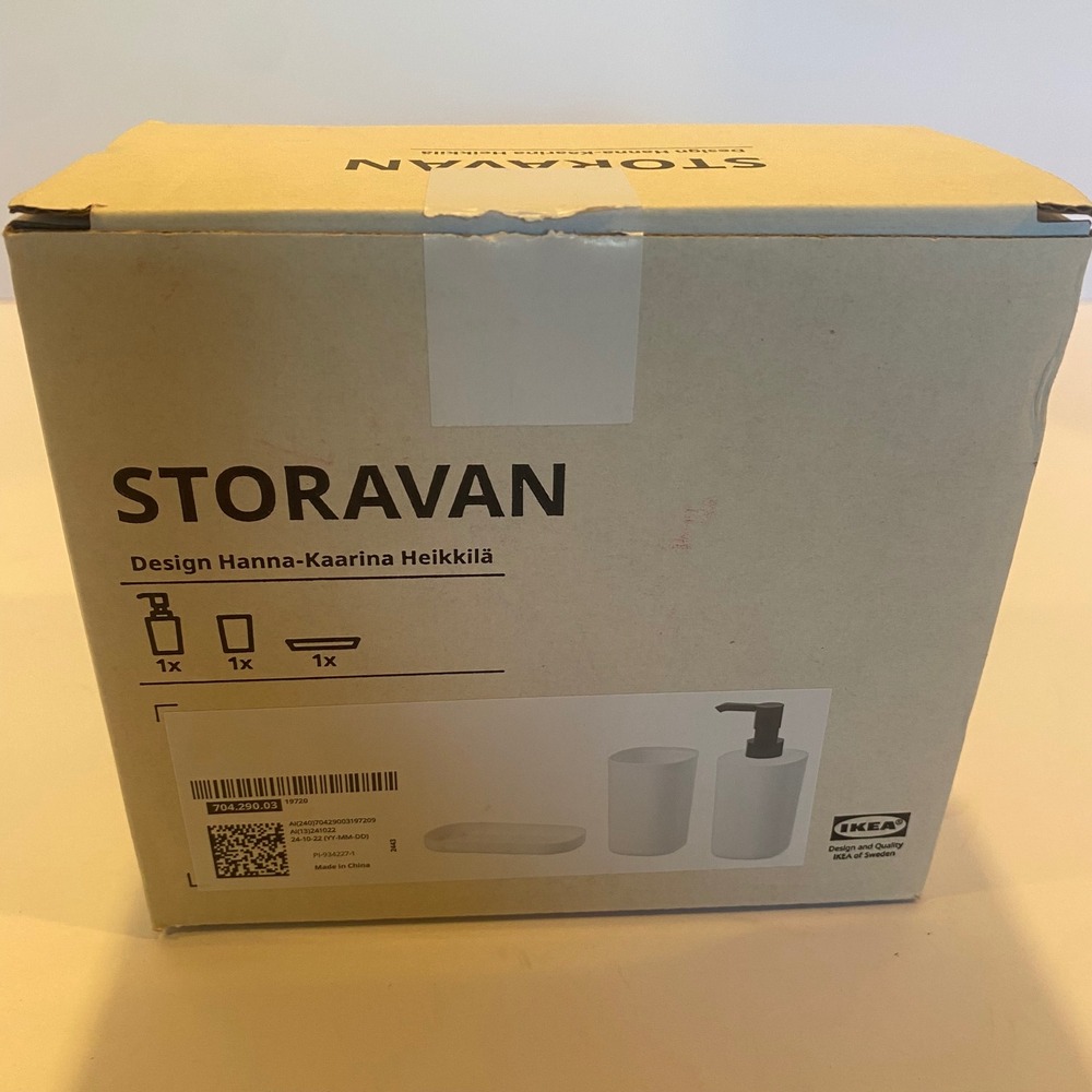 IKEA STORAVAN‎ Bathroom Set White New 3-Piece Soap Dispenser Dish Holder